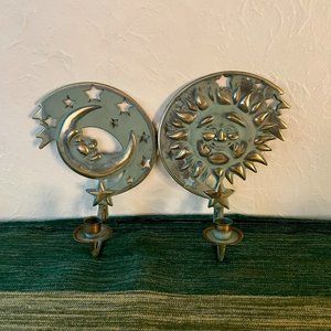 Vintage Partylite Sun and Moon Candle Holder Wall Sconces Celestial Decor